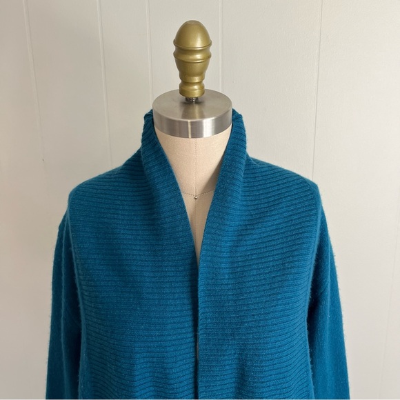 Cynthia Rowley 100% Cashmere Cardigan Sweater Small Peacock Blue Open Front Soft - Picture 2 of 15